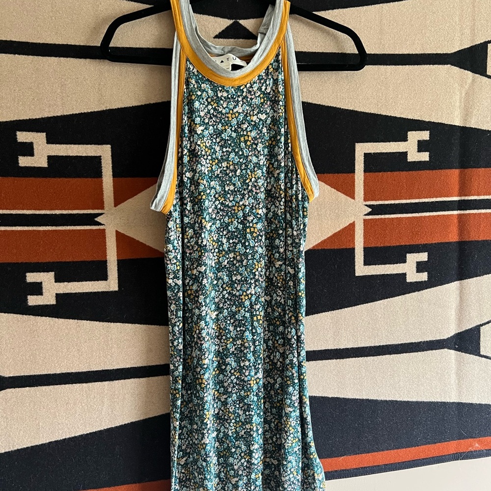 Floral Mini Dress with Yellow Trim